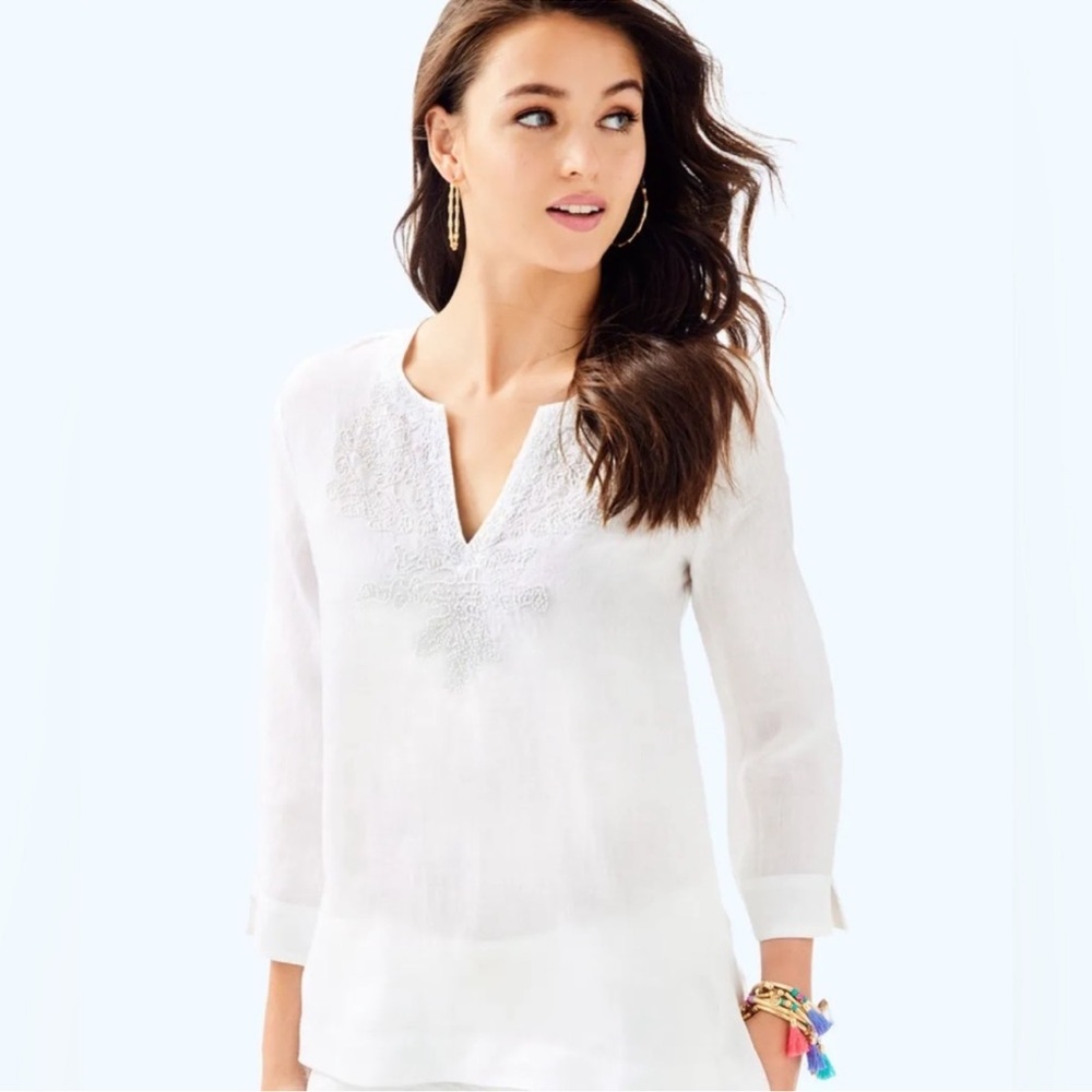 Lilly Pulitzer Amelia Island Tunic size M White Beaded
